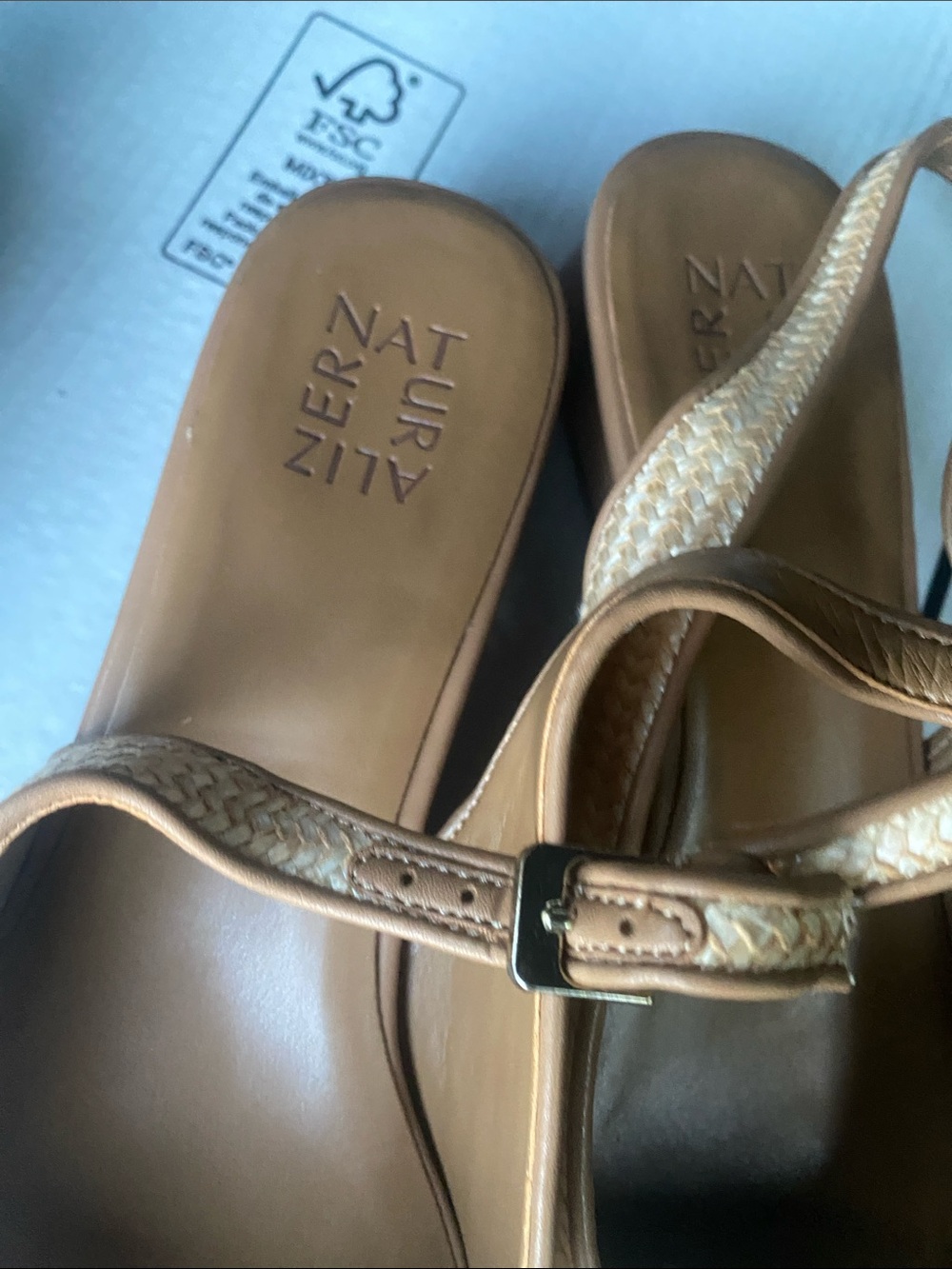 Naturalizer Tan Braided Leather Slide Sandals with Buckle